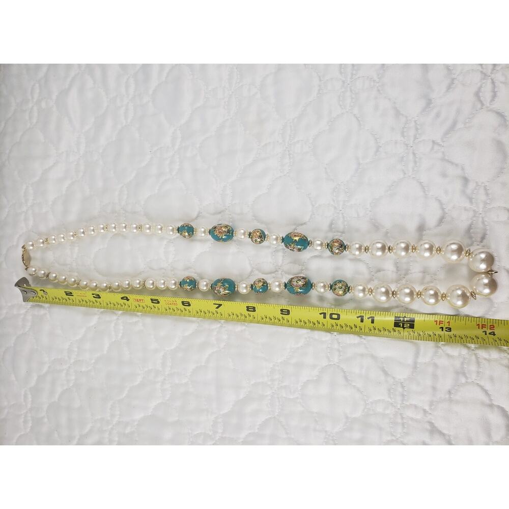 (Ju) Japanese Floral Decal Beads Faux Pearl Necklace Fairy Festival